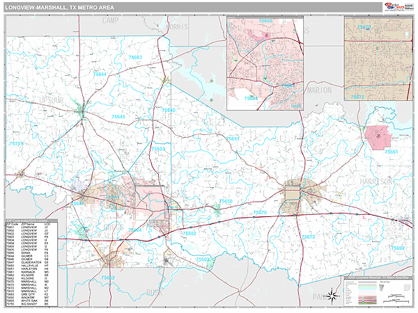 Longview-Marshall Metro Area Wall Map Premium Style